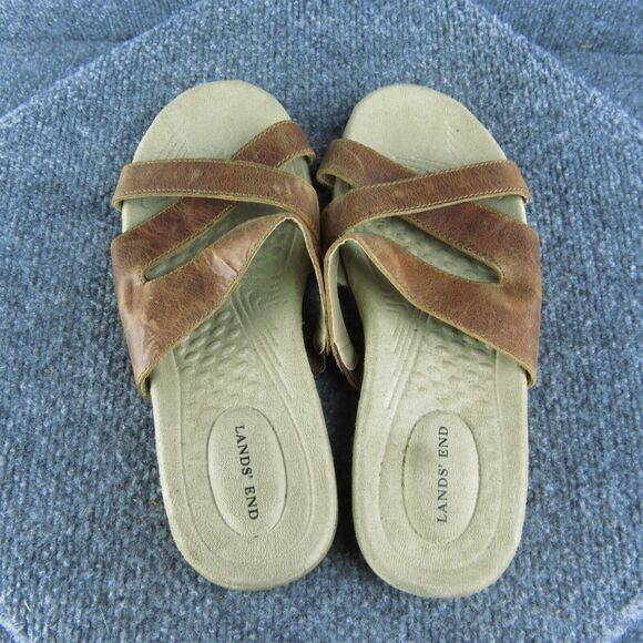 Lands' End Women Slide Sandal Shoes‎ Size 7 Medium Brown Leather - Picture 6 of 9
